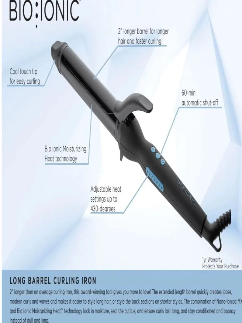 NWT Bio Ionic Long Barrel Styler 1 1/4 in.